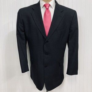 MEETING STREET Blazer Men 46 Sport Coat Charcoal Silver Wool 3 Button Jacket 46L